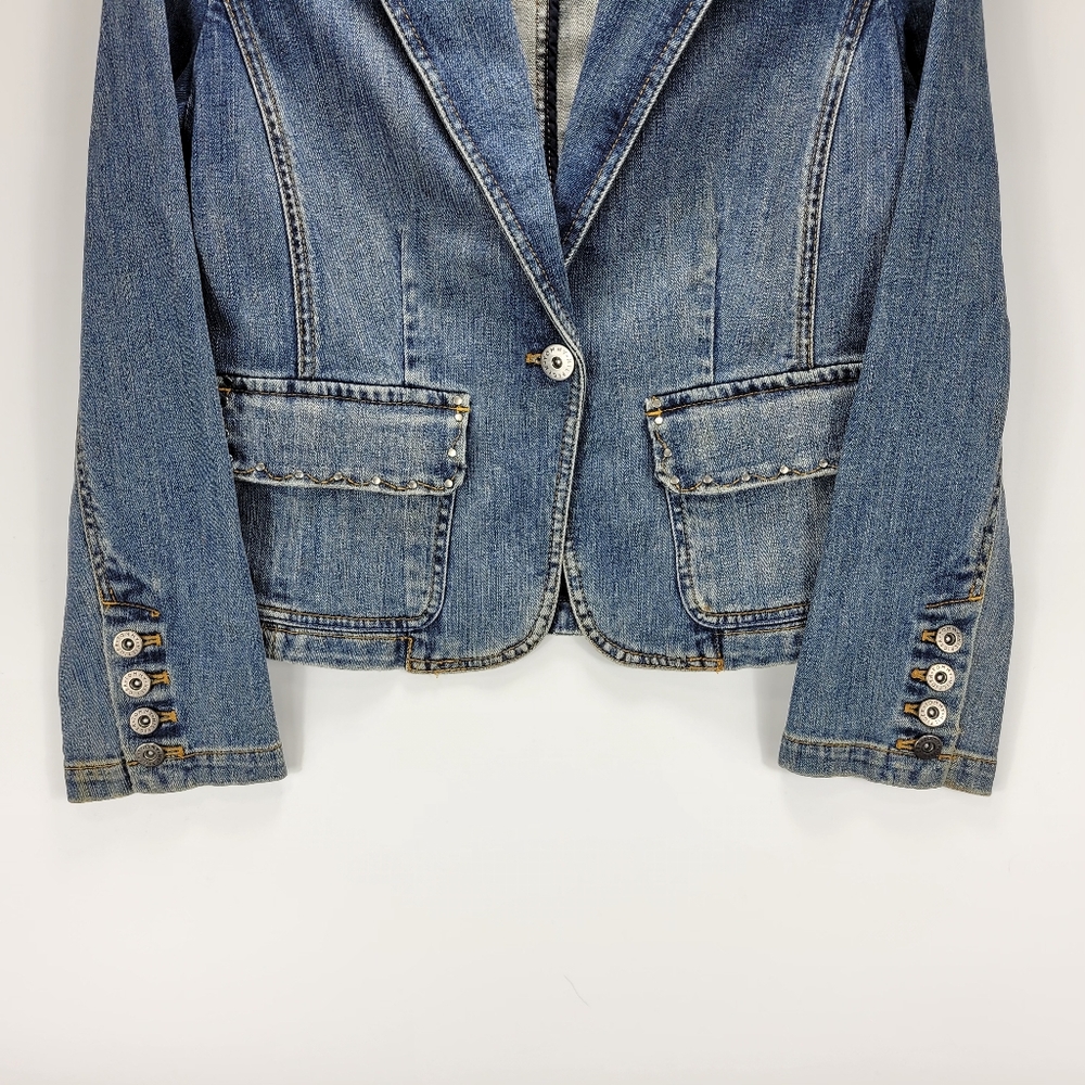 Tommy Hilfiger Vintage Y2K Denim Jean Jacket Women Medium Petite Grunge Punk - Picture 2 of 12